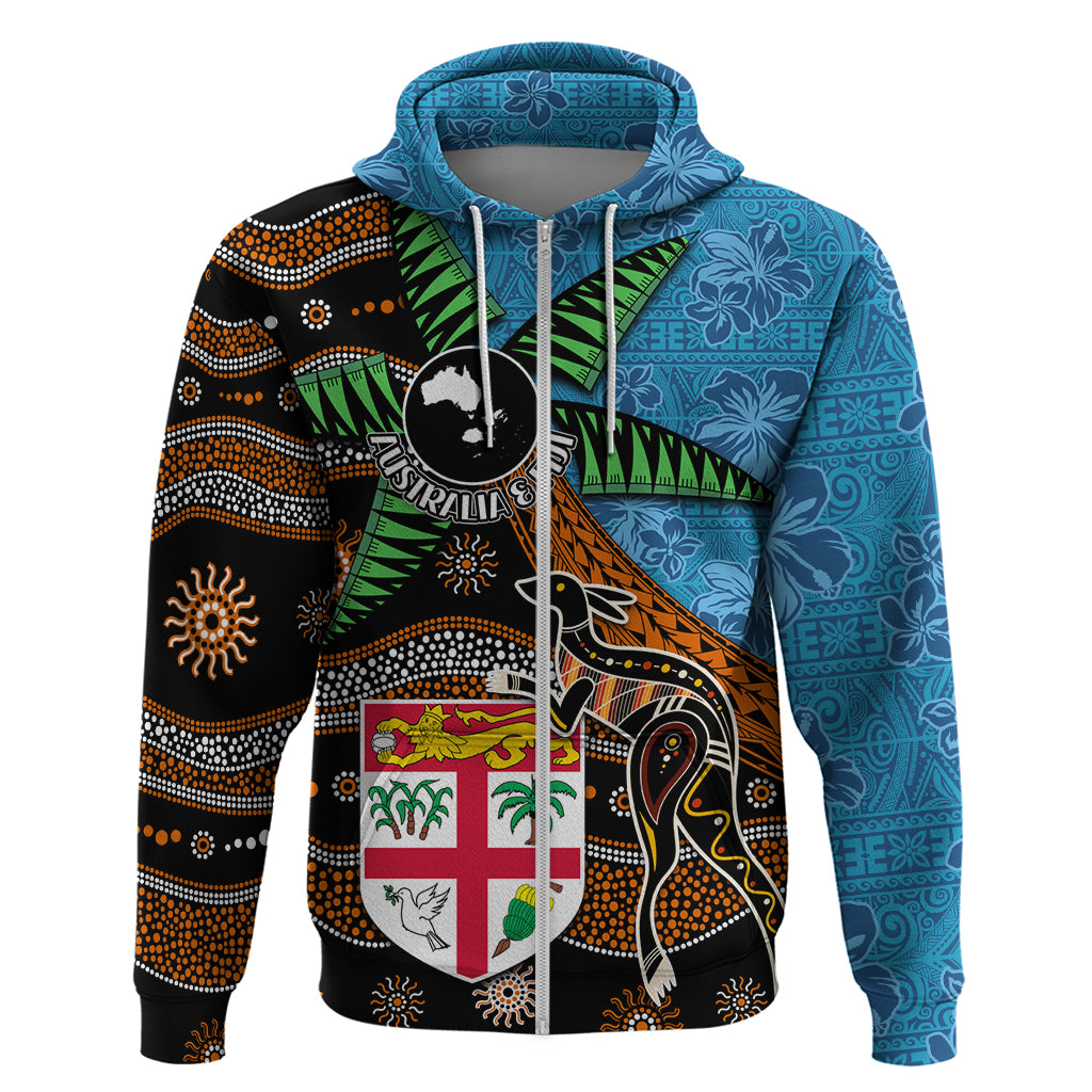 Fiji and Australia Hoodie Fijian and Aboriginal mix Culture LT03 Zip Hoodie Blue - Polynesian Pride