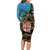 Fiji and Australia Long Sleeve Bodycon Dress Fijian and Aboriginal mix Culture