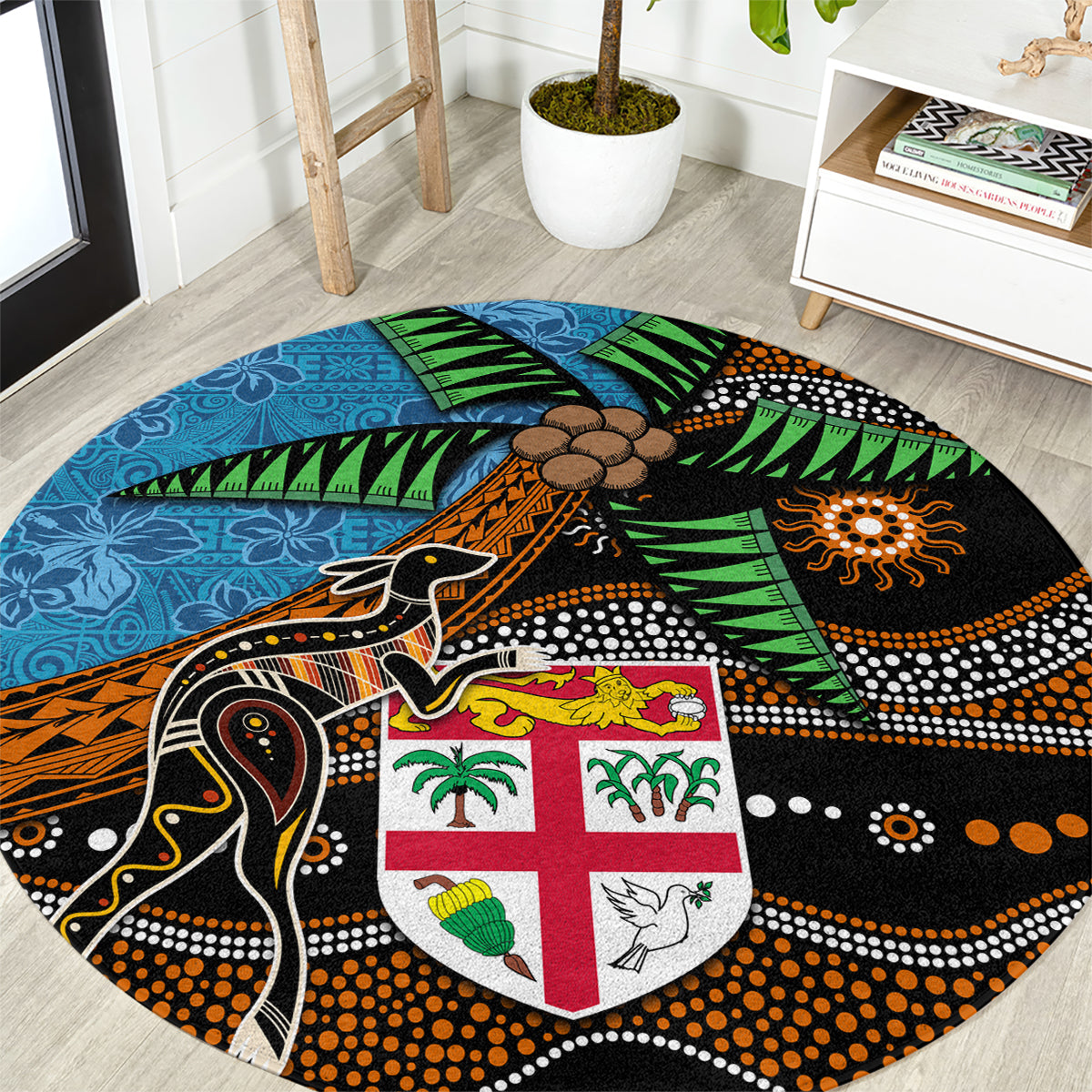Fiji and Australia Round Carpet Fijian and Aboriginal mix Culture