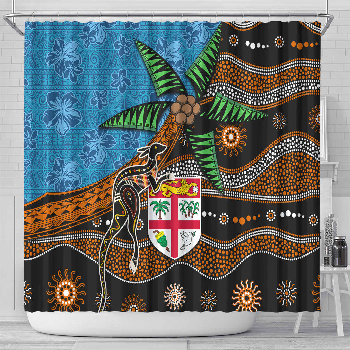 Fiji and Australia Shower Curtain Fijian and Aboriginal mix Culture