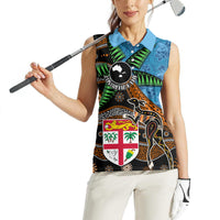 Fiji and Australia Women Sleeveless Polo Shirt Fijian and Aboriginal mix Culture