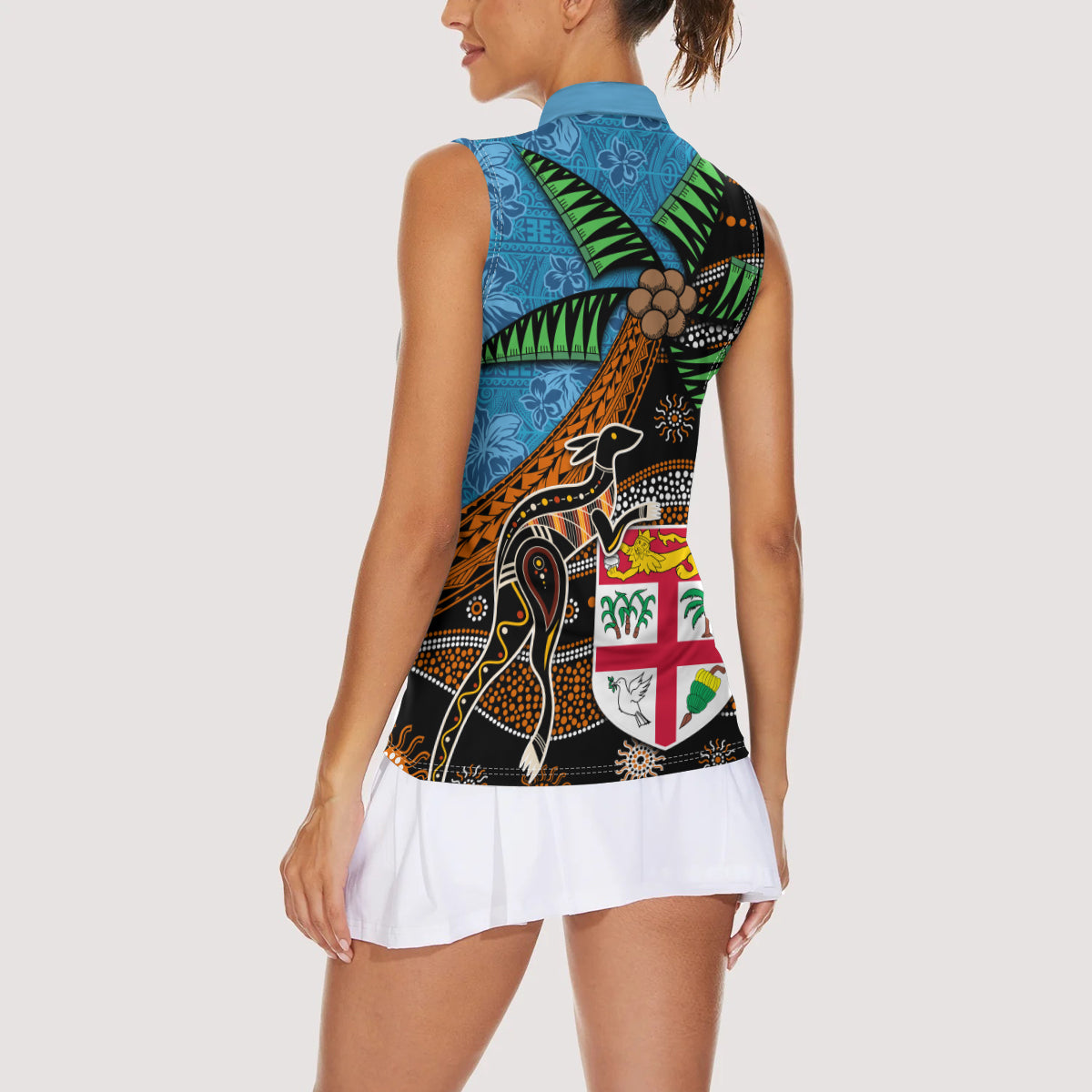 Fiji and Australia Women Sleeveless Polo Shirt Fijian and Aboriginal mix Culture
