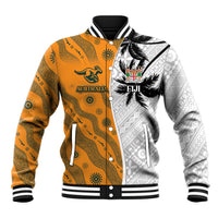 Custom Fiji and Australia Rugby Baseball Jacket Tapa Mix Aboriginal Pattern Half Style
