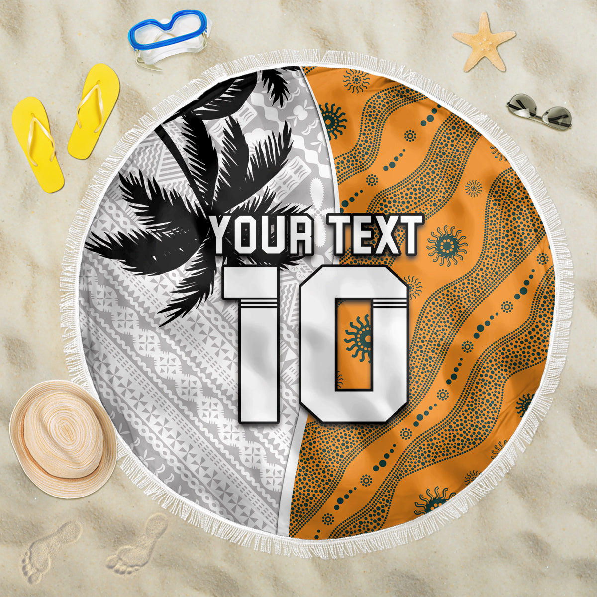 Custom Fiji and Australia Rugby Beach Blanket Tapa Mix Aboriginal Pattern Half Style