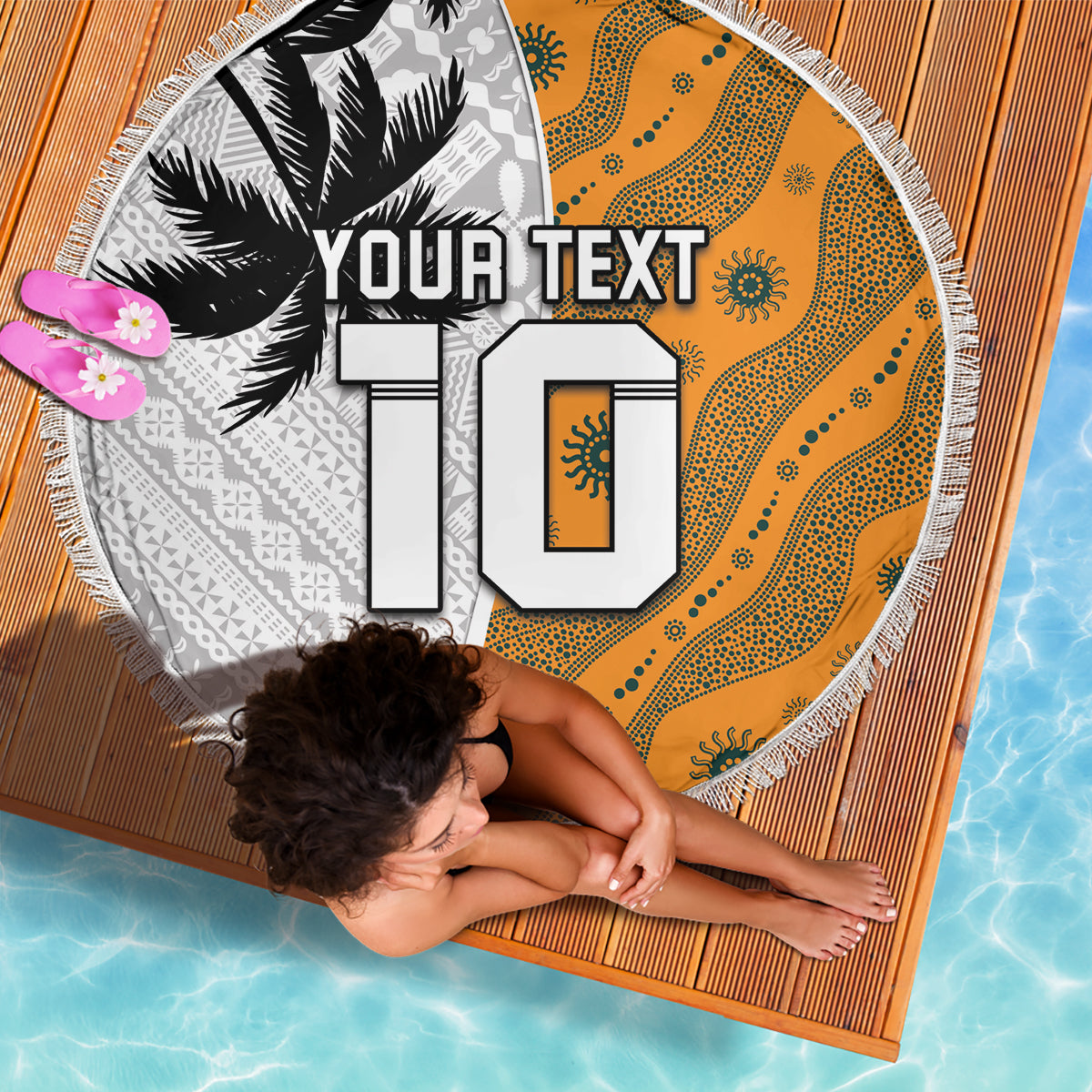 Custom Fiji and Australia Rugby Beach Blanket Tapa Mix Aboriginal Pattern Half Style