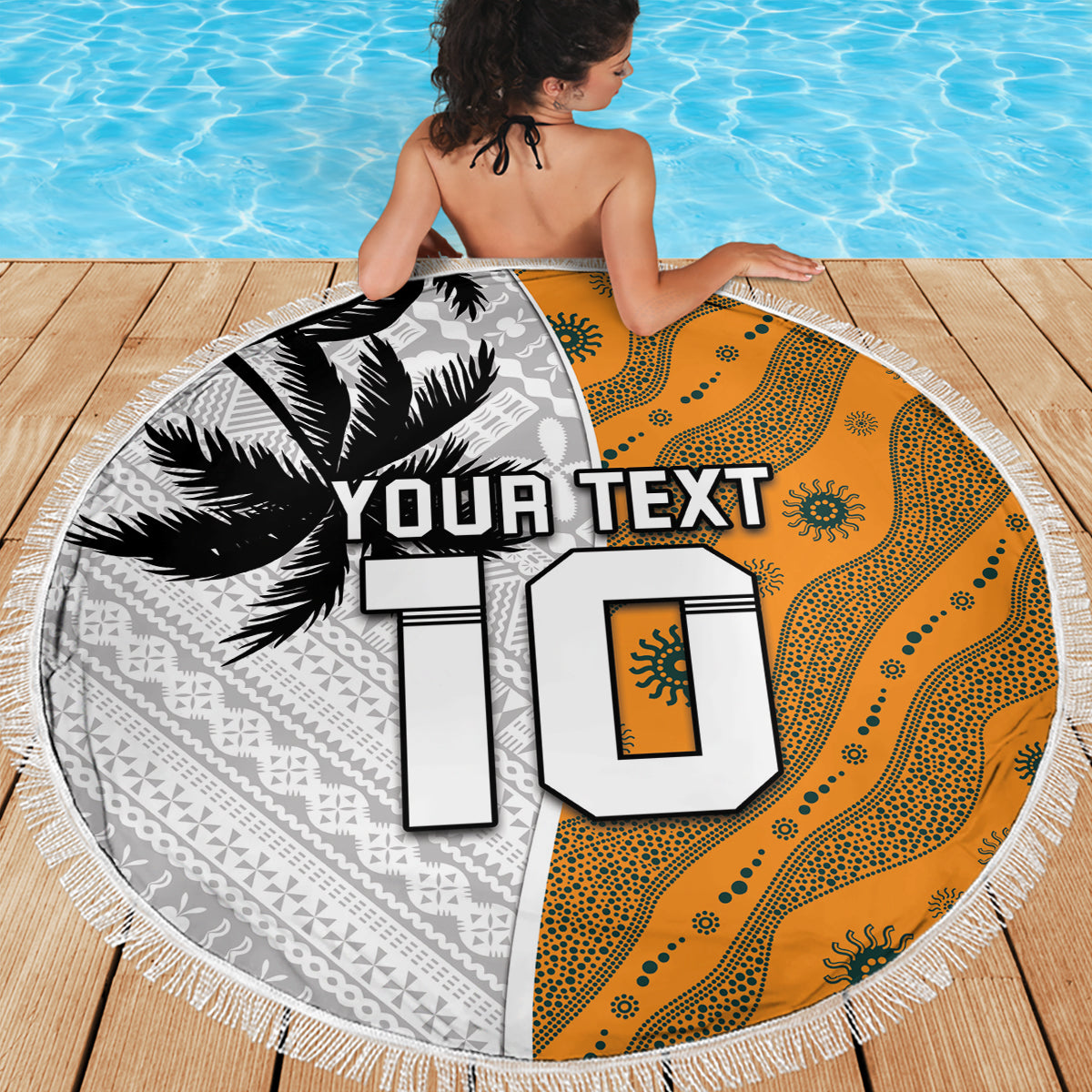 Custom Fiji and Australia Rugby Beach Blanket Tapa Mix Aboriginal Pattern Half Style