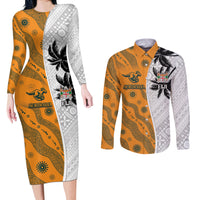 Custom Fiji and Australia Rugby Couples Matching Long Sleeve Bodycon Dress and Long Sleeve Button Shirt Tapa Mix Aboriginal Pattern Half Style