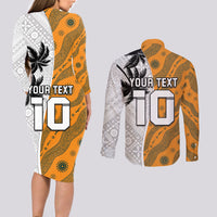 Custom Fiji and Australia Rugby Couples Matching Long Sleeve Bodycon Dress and Long Sleeve Button Shirt Tapa Mix Aboriginal Pattern Half Style