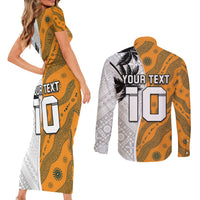 Custom Fiji and Australia Rugby Couples Matching Short Sleeve Bodycon Dress and Long Sleeve Button Shirt Tapa Mix Aboriginal Pattern Half Style