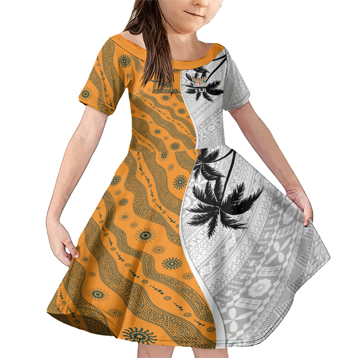 Custom Fiji and Australia Rugby Family Matching Mermaid Dress and Hawaiian Shirt Tapa Mix Aboriginal Pattern Half Style