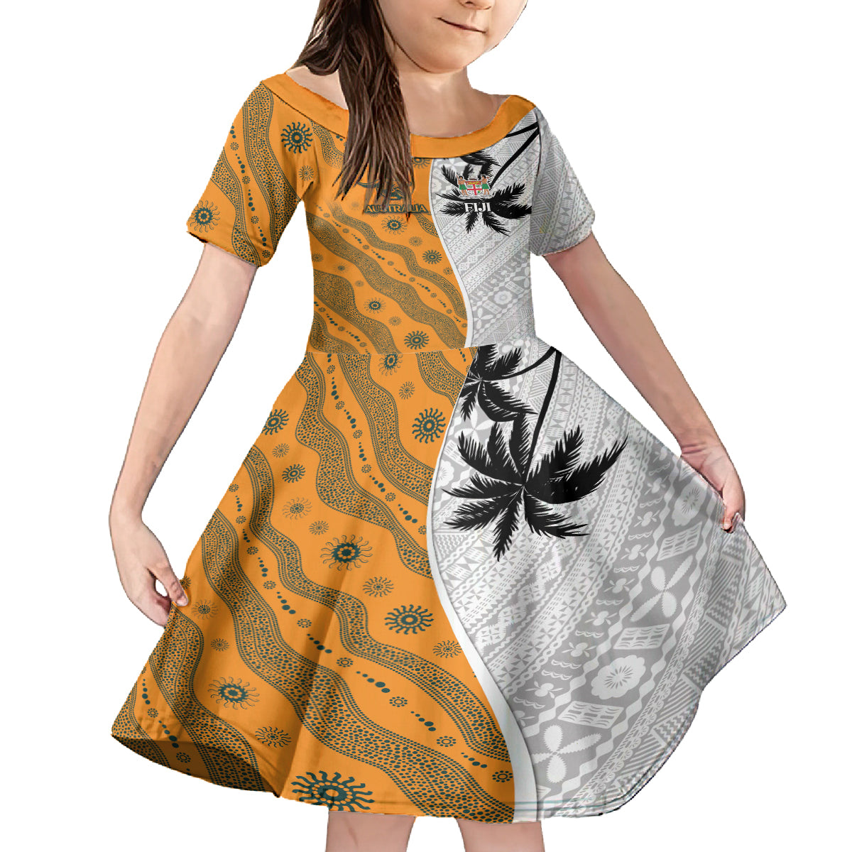 Custom Fiji and Australia Rugby Family Matching Off Shoulder Maxi Dress and Hawaiian Shirt Tapa Mix Aboriginal Pattern Half Style