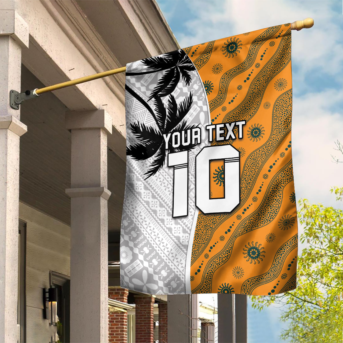 Custom Fiji and Australia Rugby Garden Flag Tapa Mix Aboriginal Pattern Half Style