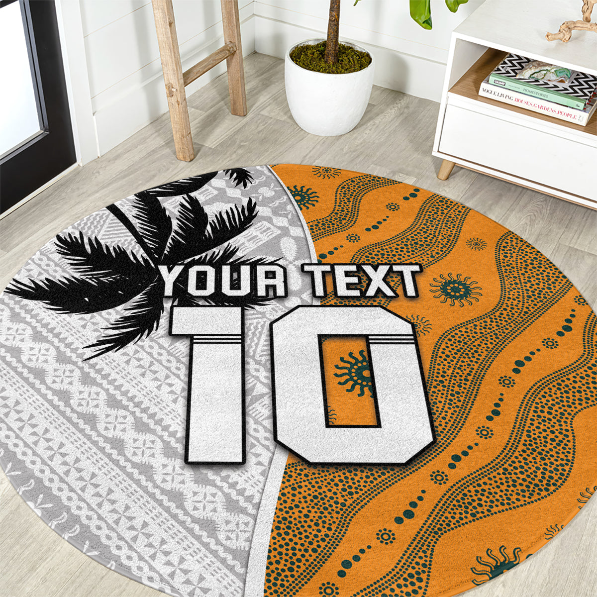 Custom Fiji and Australia Rugby Round Carpet Tapa Mix Aboriginal Pattern Half Style