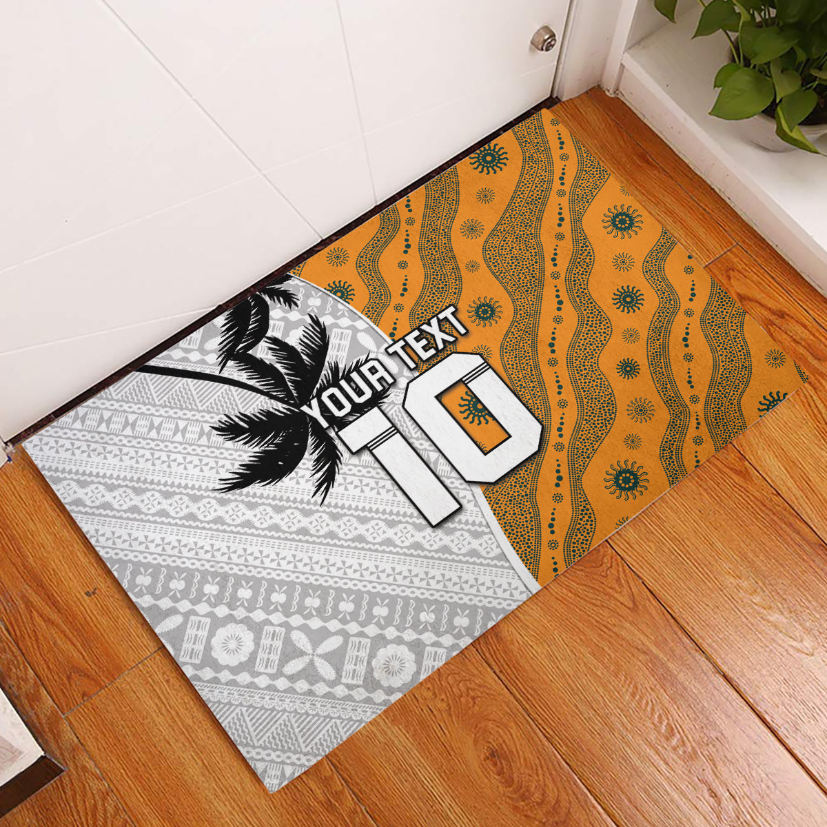 Custom Fiji and Australia Rugby Rubber Doormat Tapa Mix Aboriginal Pattern Half Style