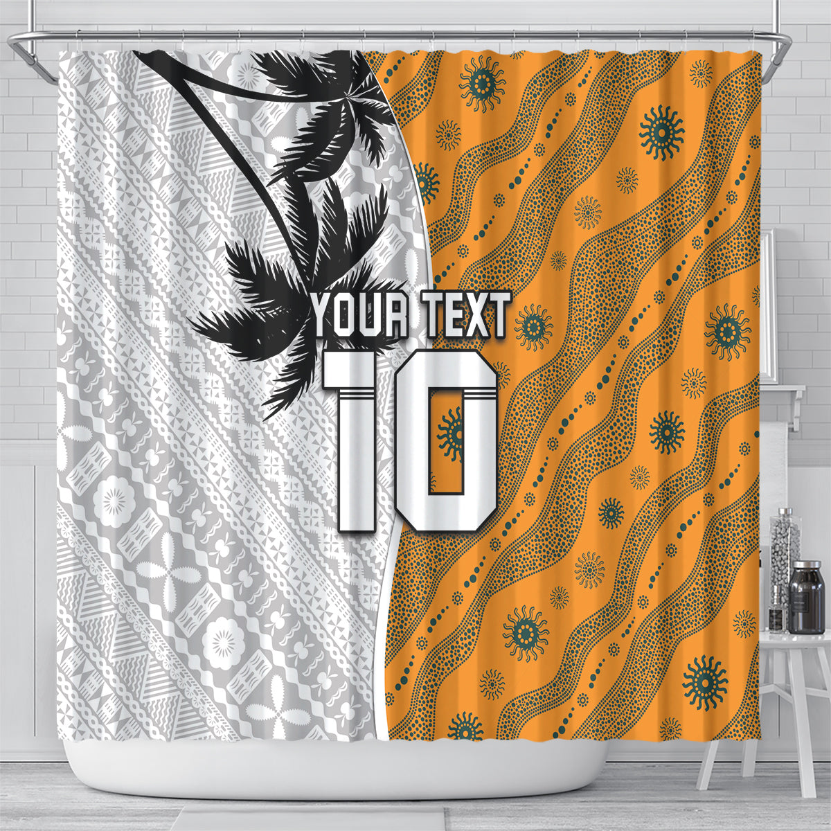 Custom Fiji and Australia Rugby Shower Curtain Tapa Mix Aboriginal Pattern Half Style