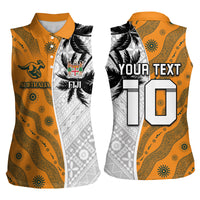 Custom Fiji and Australia Rugby Women Sleeveless Polo Shirt Tapa Mix Aboriginal Pattern Half Style LT03 - Polynesian Pride