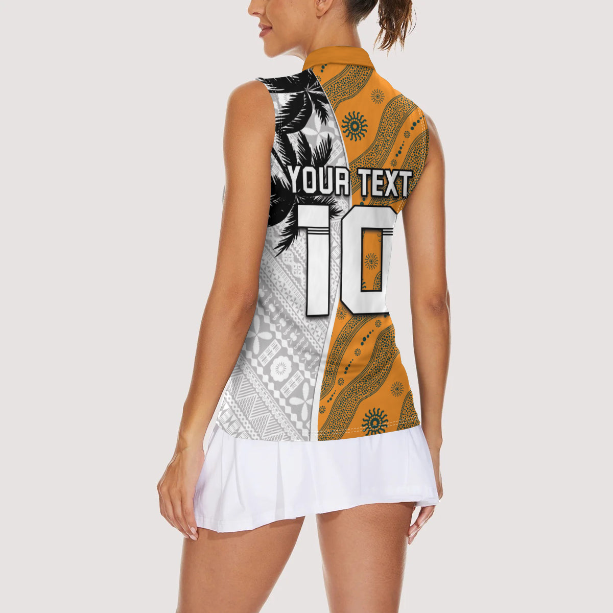 Custom Fiji and Australia Rugby Women Sleeveless Polo Shirt Tapa Mix Aboriginal Pattern Half Style LT03 - Polynesian Pride