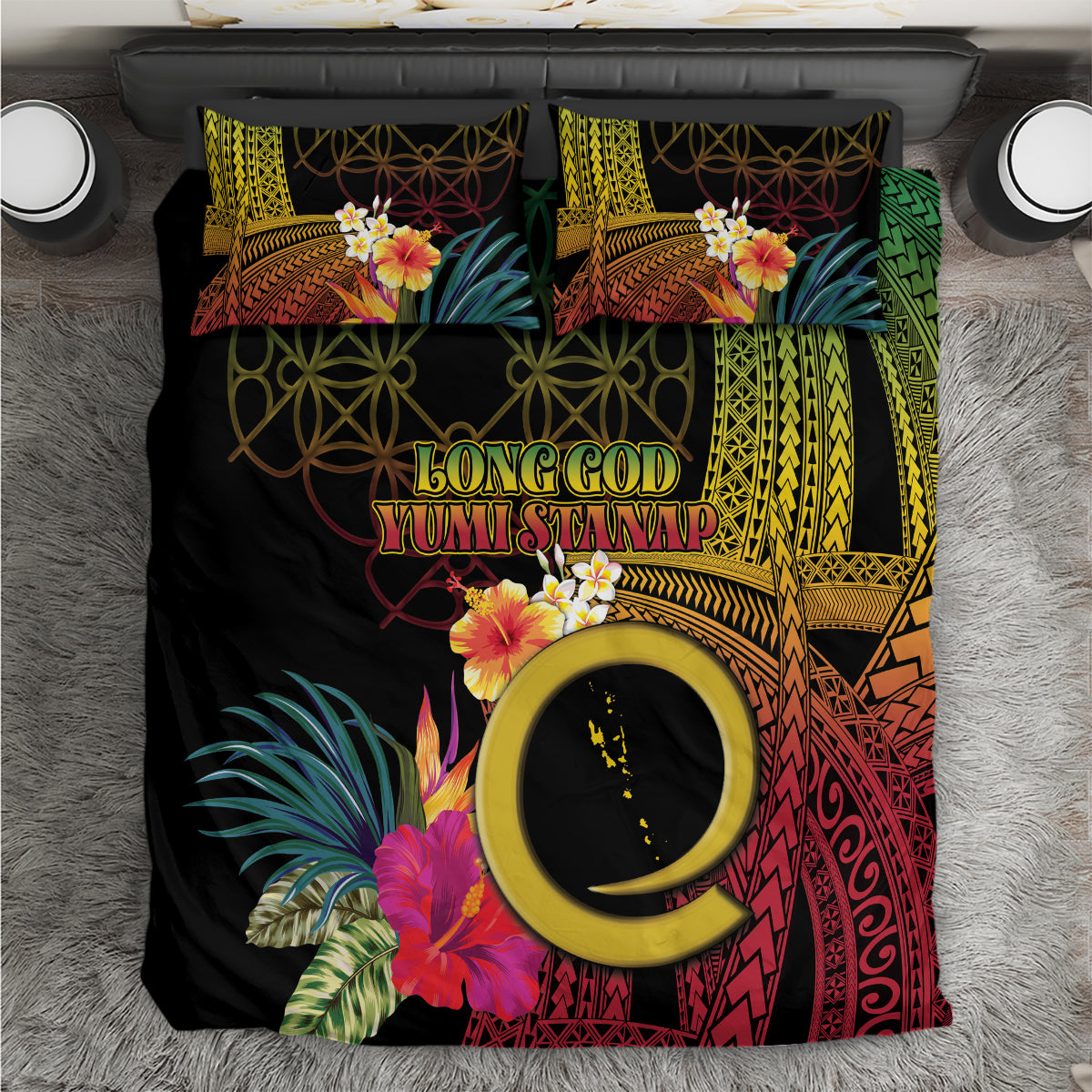 Vanuatu Independence Day Bedding Set Sand Drawing Melanesian Vibes