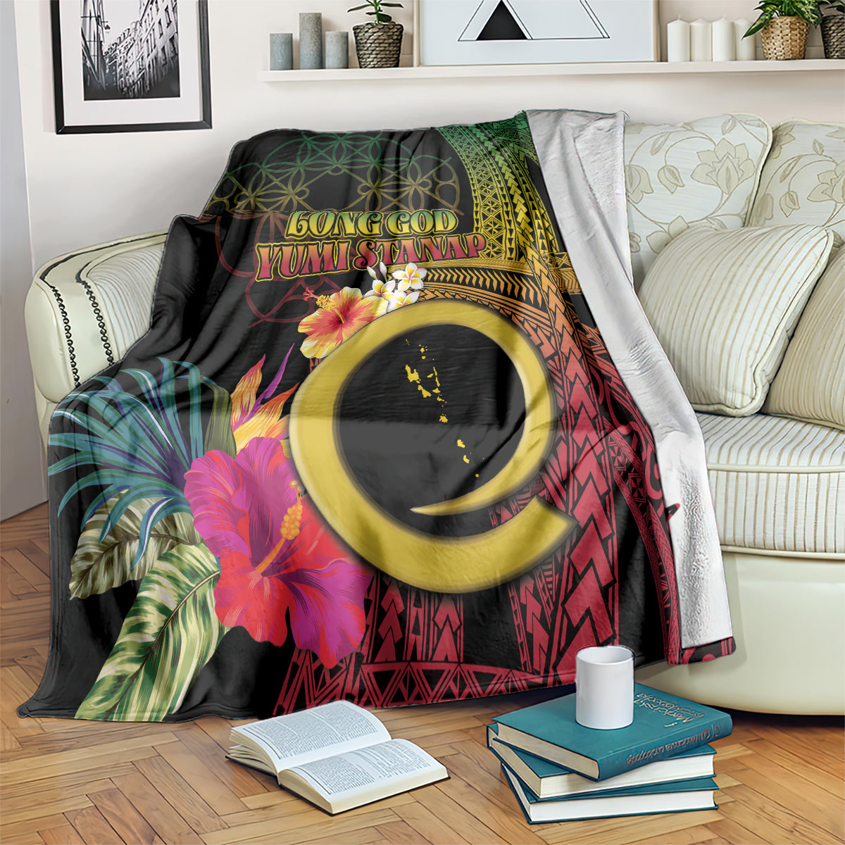 Vanuatu Independence Day Blanket Sand Drawing Melanesian Vibes LT03 Black - Polynesian Pride