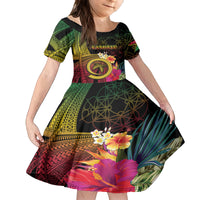 Vanuatu Independence Day Family Matching Off Shoulder Short Dress and Hawaiian Shirt Sand Drawing Melanesian Vibes