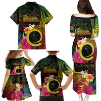 Vanuatu Independence Day Family Matching Puletasi and Hawaiian Shirt Sand Drawing Melanesian Vibes