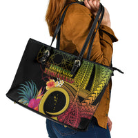 Vanuatu Independence Day Leather Tote Bag Sand Drawing Melanesian Vibes