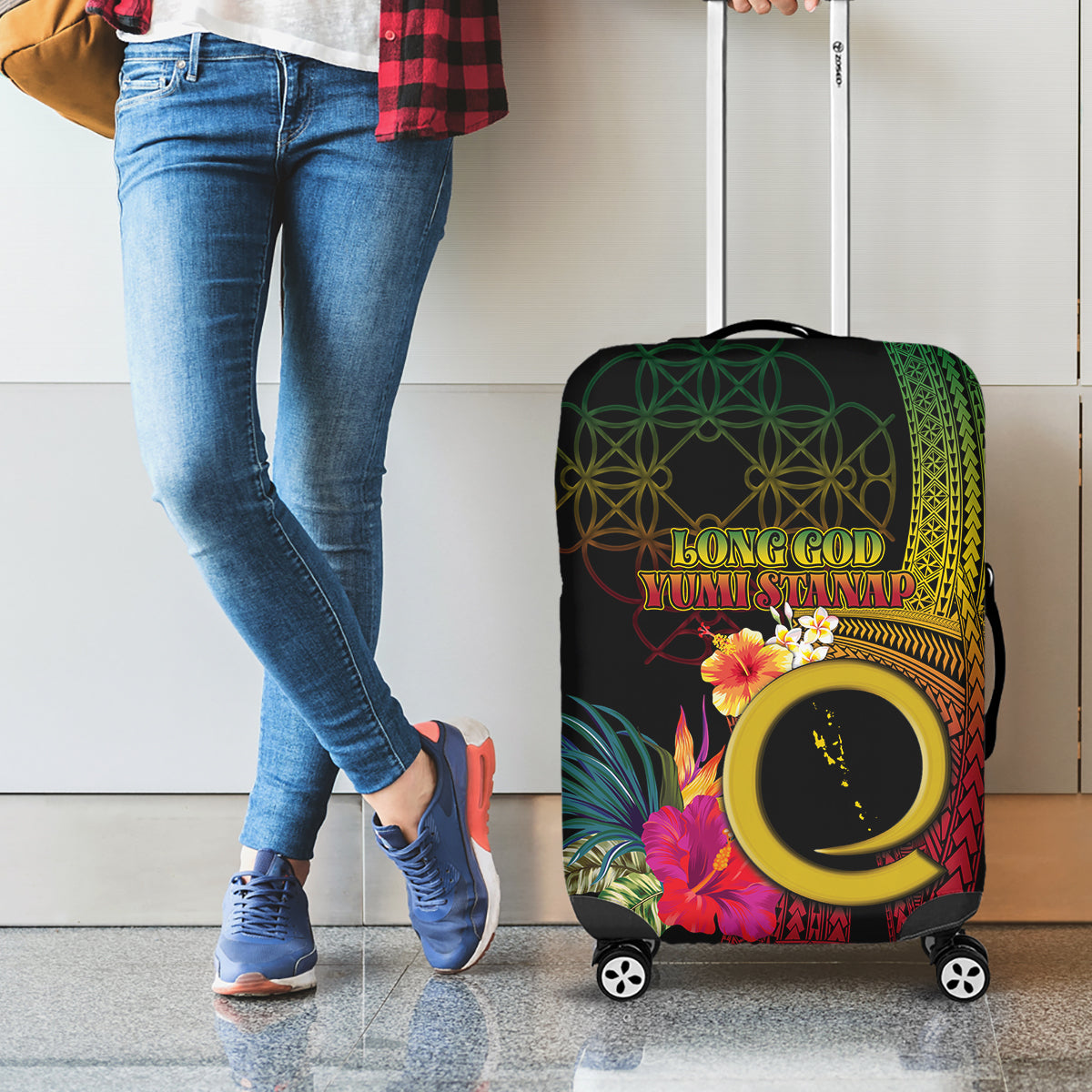 Vanuatu Independence Day Luggage Cover Sand Drawing Melanesian Vibes LT03 - Polynesian Pride