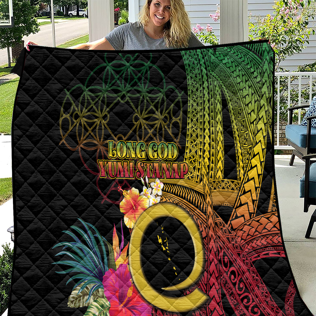 Vanuatu Independence Day Quilt Sand Drawing Melanesian Vibes LT03 Black - Polynesian Pride