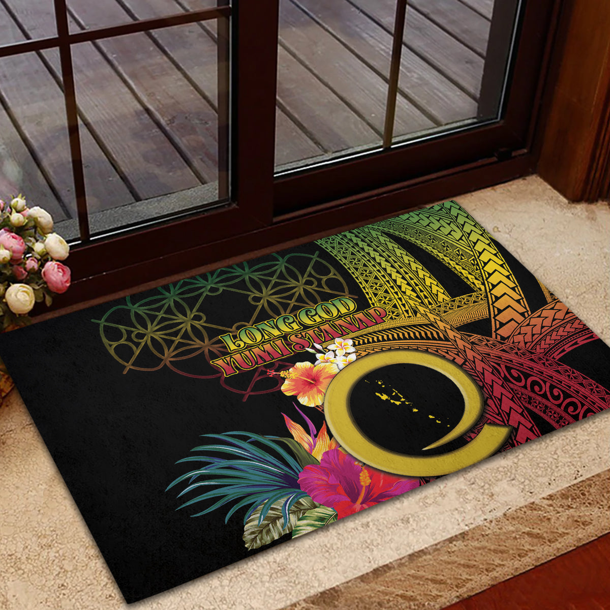 Vanuatu Independence Day Rubber Doormat Sand Drawing Melanesian Vibes