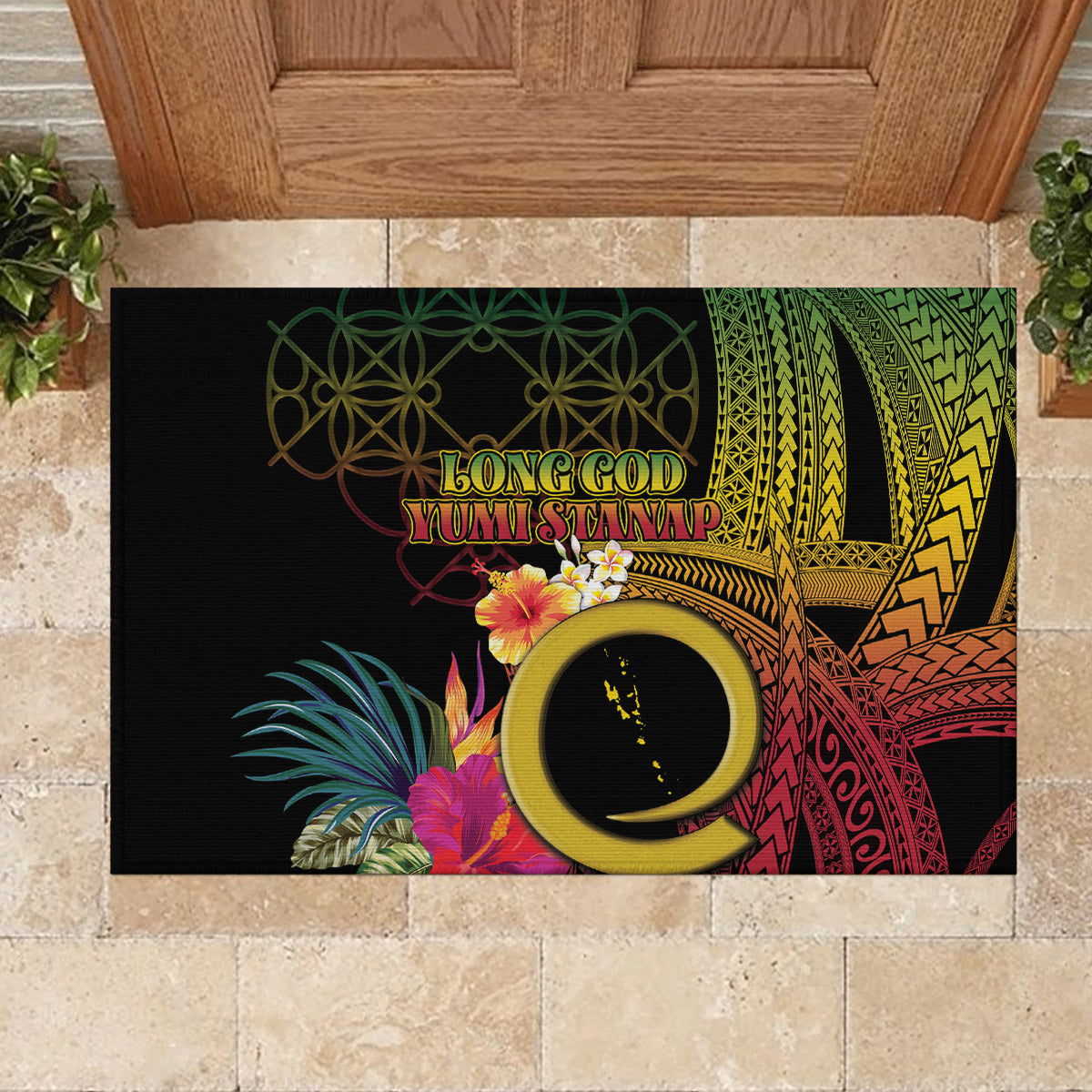 Vanuatu Independence Day Rubber Doormat Sand Drawing Melanesian Vibes