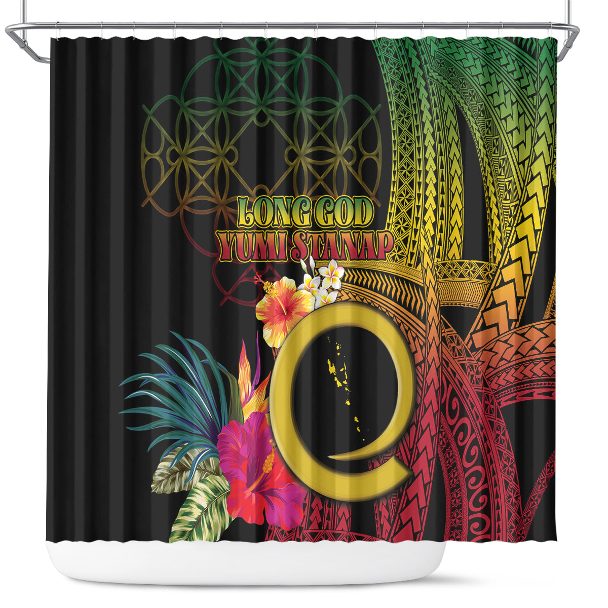 Vanuatu Independence Day Shower Curtain Sand Drawing Melanesian Vibes LT03 Black - Polynesian Pride