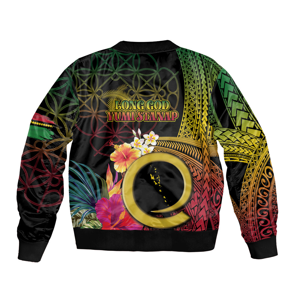 Vanuatu Independence Day Sleeve Zip Bomber Jacket Sand Drawing Melanesian Vibes