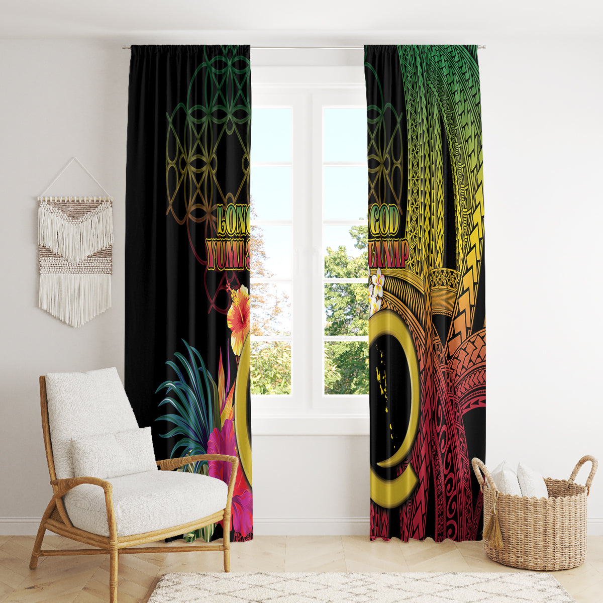 Vanuatu Independence Day Window Curtain Sand Drawing Melanesian Vibes LT03 - Polynesian Pride