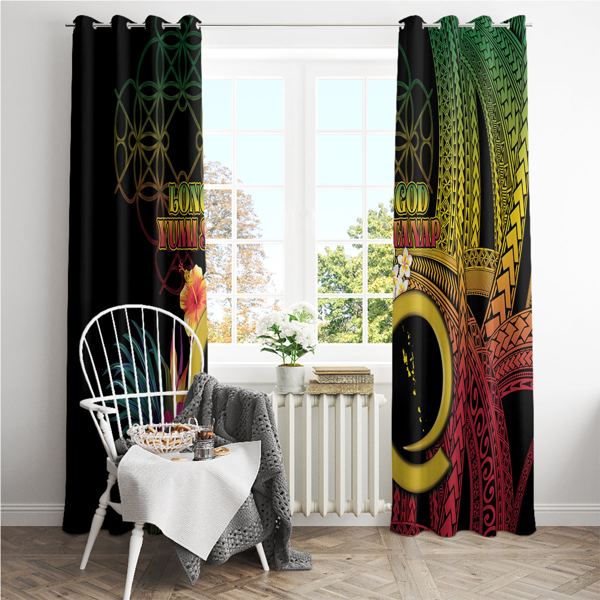 Vanuatu Independence Day Window Curtain Sand Drawing Melanesian Vibes LT03 - Polynesian Pride