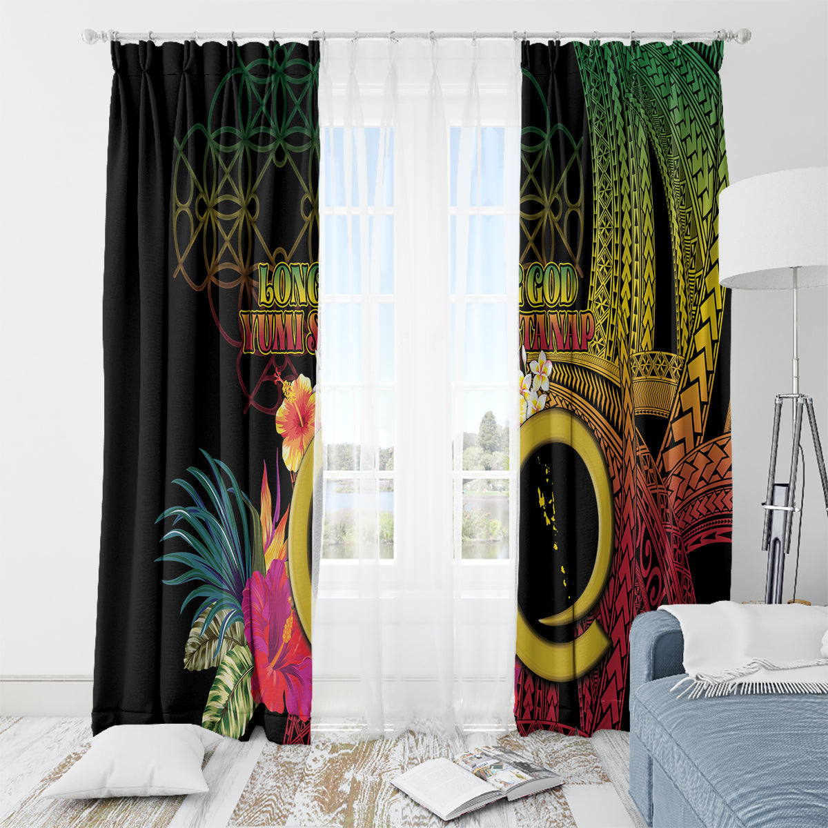 Vanuatu Independence Day Window Curtain Sand Drawing Melanesian Vibes LT03 - Polynesian Pride