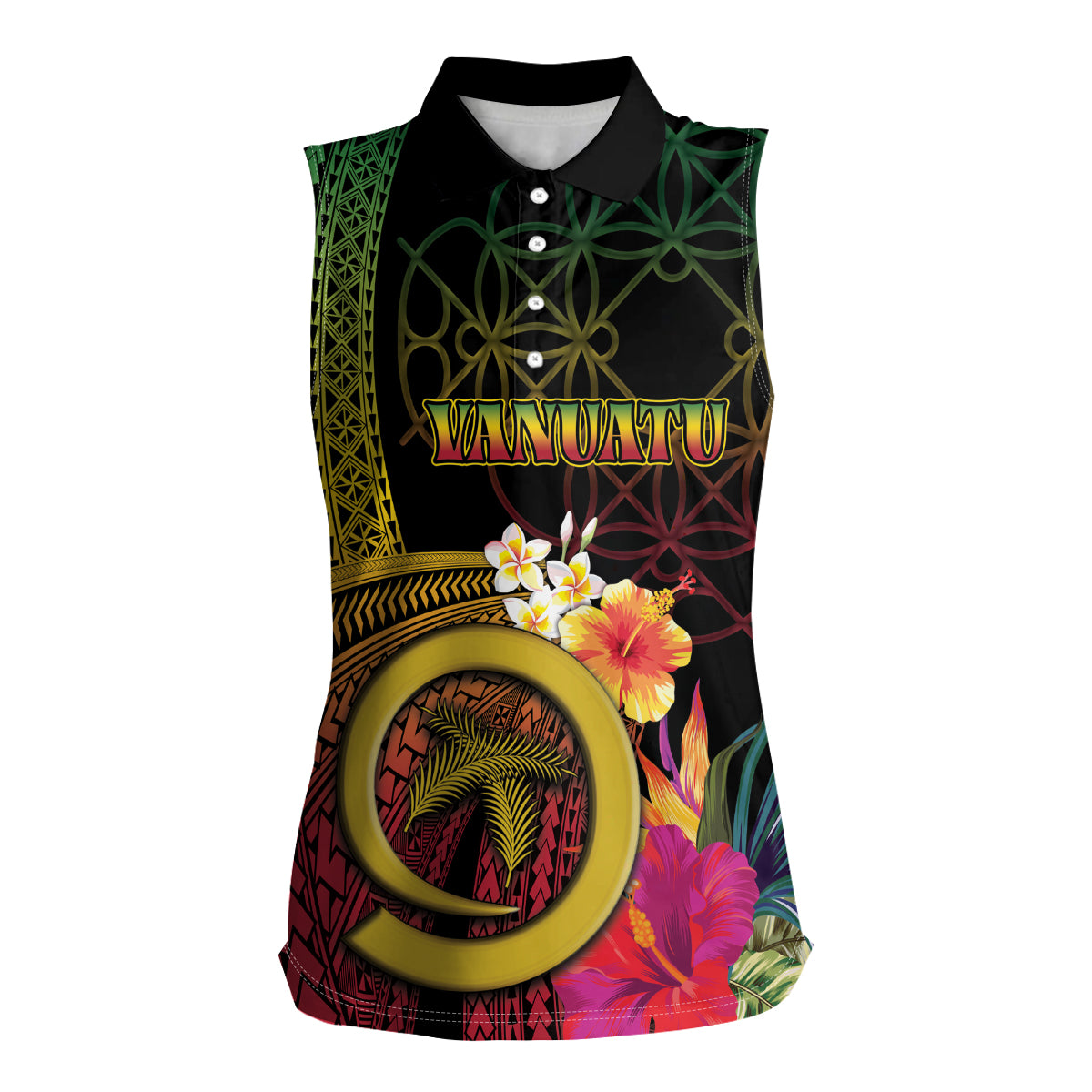 Vanuatu Independence Day Women Sleeveless Polo Shirt Sand Drawing Melanesian Vibes LT03 Female Black - Polynesian Pride