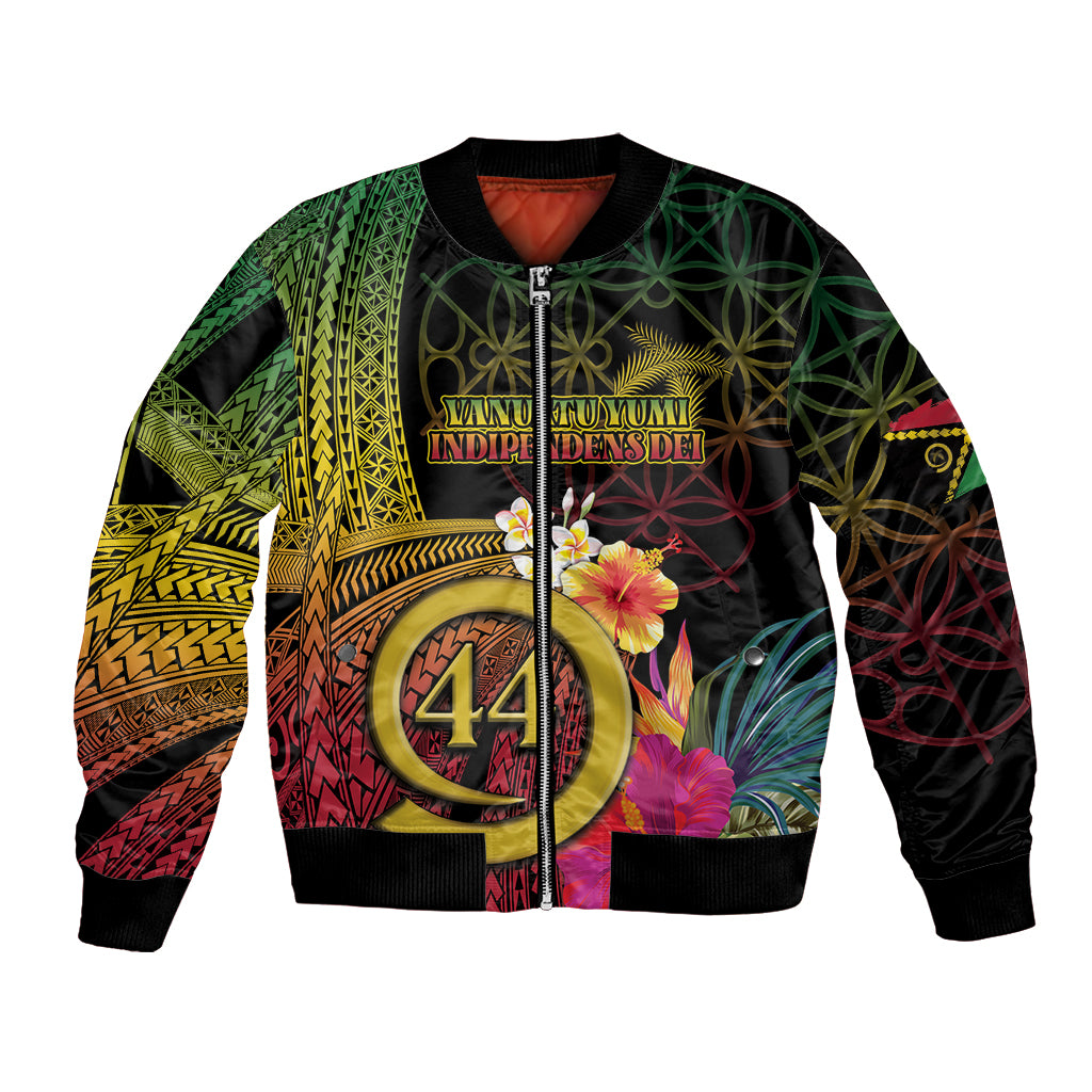 Vanuatu Selebretem 44th Indipendens Dei Bomber Jacket Sand Drawing Melanesian Vibes LT03 Unisex Black - Polynesian Pride