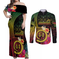 Vanuatu Selebretem 44th Indipendens Dei Couples Matching Off Shoulder Maxi Dress and Long Sleeve Button Shirt Sand Drawing Melanesian Vibes