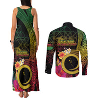 Vanuatu Selebretem 44th Indipendens Dei Couples Matching Tank Maxi Dress and Long Sleeve Button Shirt Sand Drawing Melanesian Vibes