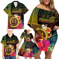 Vanuatu Selebretem 44th Indipendens Dei Family Matching Off Shoulder Short Dress and Hawaiian Shirt Sand Drawing Melanesian Vibes