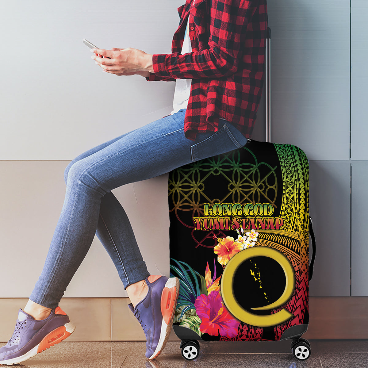 Vanuatu Selebretem 44th Indipendens Dei Luggage Cover Sand Drawing Melanesian Vibes LT03 - Polynesian Pride
