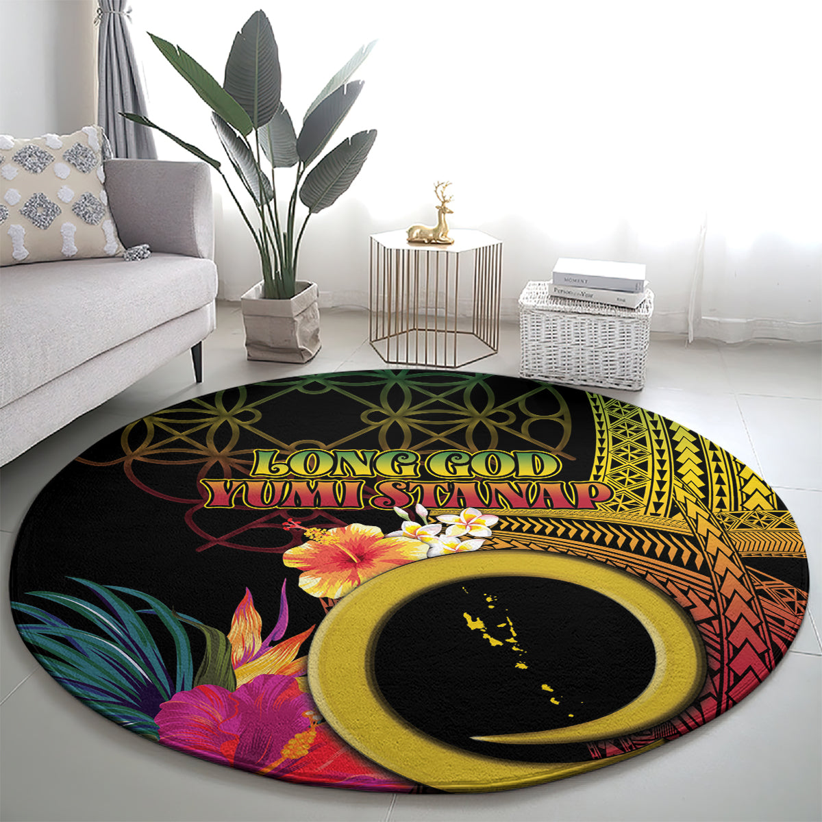 Vanuatu Selebretem 44th Indipendens Dei Round Carpet Sand Drawing Melanesian Vibes LT03 - Polynesian Pride