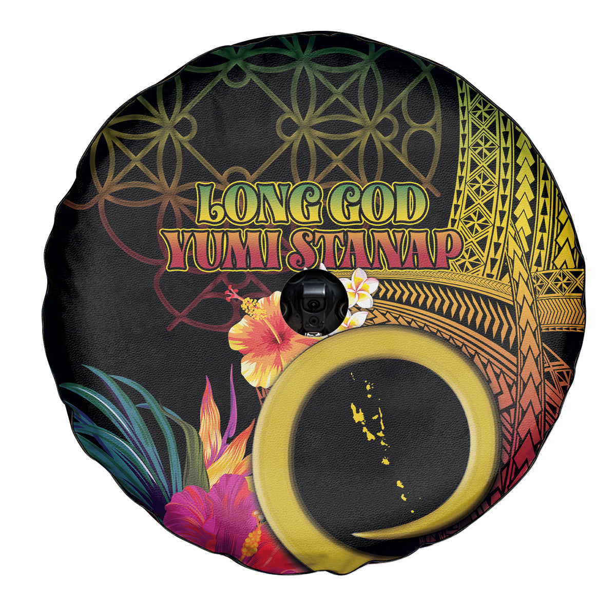 Vanuatu Selebretem 44th Indipendens Dei Spare Tire Cover Sand Drawing Melanesian Vibes