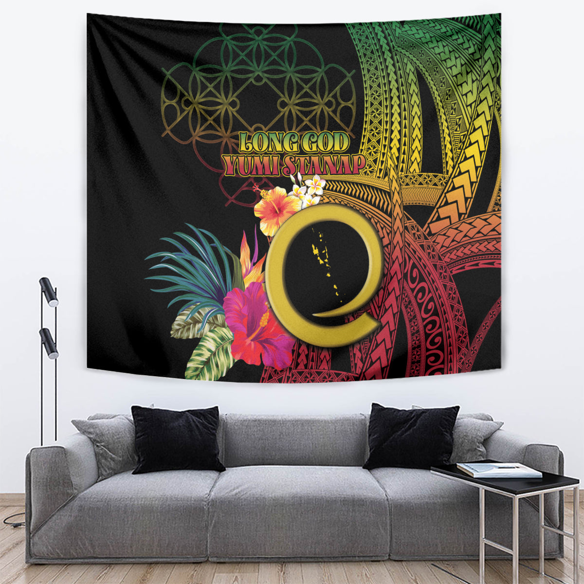 Vanuatu Selebretem 44th Indipendens Dei Tapestry Sand Drawing Melanesian Vibes LT03 Black - Polynesian Pride