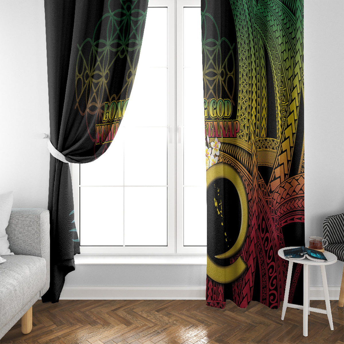 Vanuatu Selebretem 44th Indipendens Dei Window Curtain Sand Drawing Melanesian Vibes LT03 - Polynesian Pride