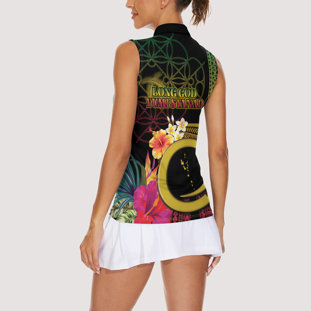 Vanuatu Selebretem 44th Indipendens Dei Women Sleeveless Polo Shirt Sand Drawing Melanesian Vibes