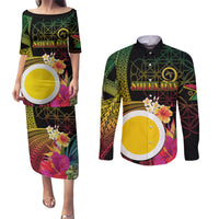 Vanuatu Shefa Day Couples Matching Puletasi and Long Sleeve Button Shirt Sand Drawing Melanesian