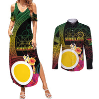 Vanuatu Shefa Day Couples Matching Summer Maxi Dress and Long Sleeve Button Shirt Sand Drawing Melanesian