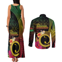 Vanuatu Shefa Day Couples Matching Tank Maxi Dress and Long Sleeve Button Shirt Sand Drawing Melanesian
