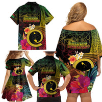 Vanuatu Shefa Day Family Matching Off Shoulder Short Dress and Hawaiian Shirt Sand Drawing Melanesian